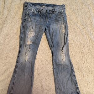 Silver Jeans Light Blue Distressed Flare Jeans